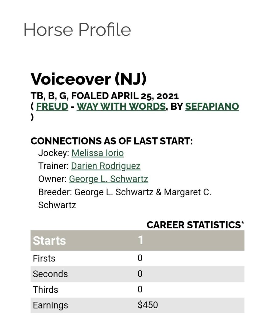 sc voiceover equibase